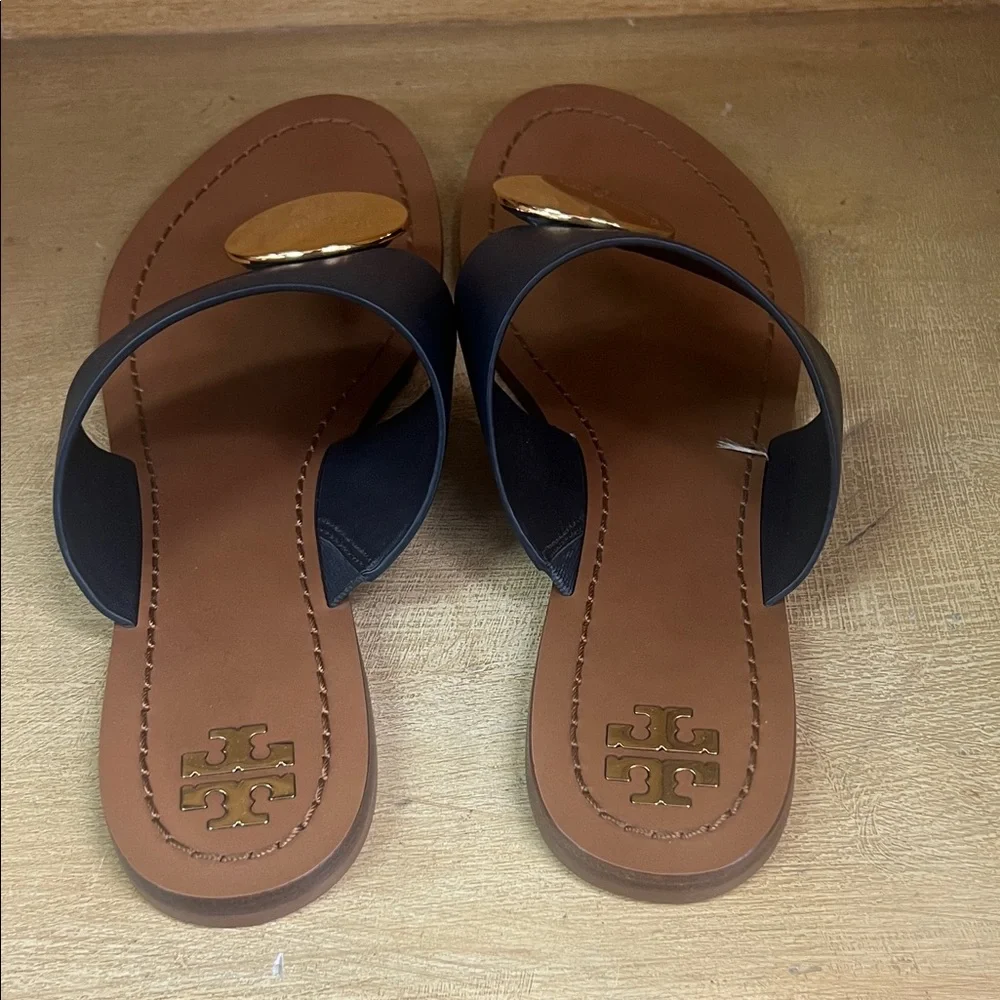Tory Burch Dark Blue and Gold Sandals - Picture 2 of 8